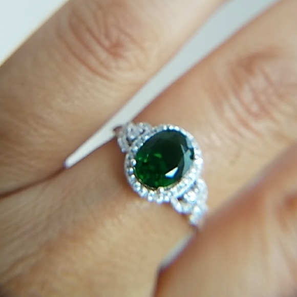 14k Gold Plated Oval Green Sapphire Ring